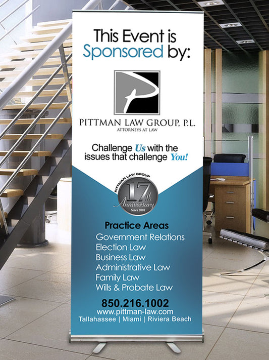 Retractable Banner 33.5"x78" with case and Single-Sided Banner Stand.